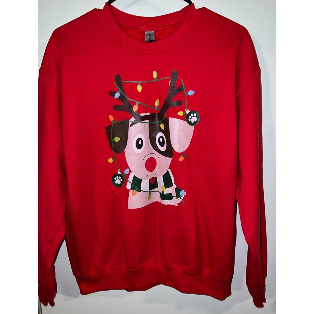 PRICE DROP! $8.00 TODAY!!Christmas Dog Reindeer Red Sweatshirt Gildan Medium